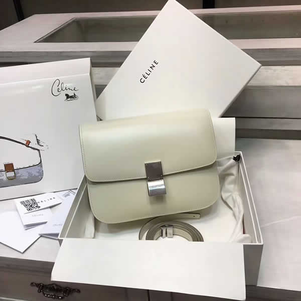 Fake Celine Box Classic Single Shoulder Flip Bag White Messenger Bag